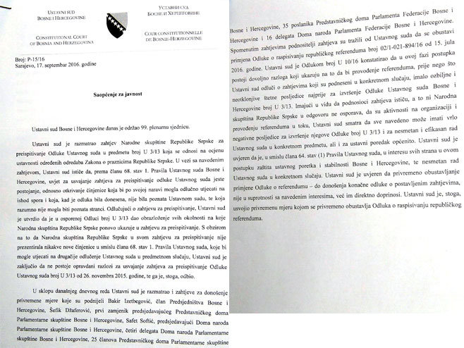 Ustavni sud BiH odbio apelaciju Narodne skupštine RS