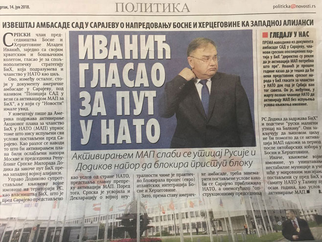 "Ivanić glasao za put u NATO"