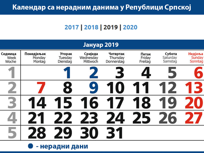 Neradni dani u Srpskoj 1, 2. i 9. januar